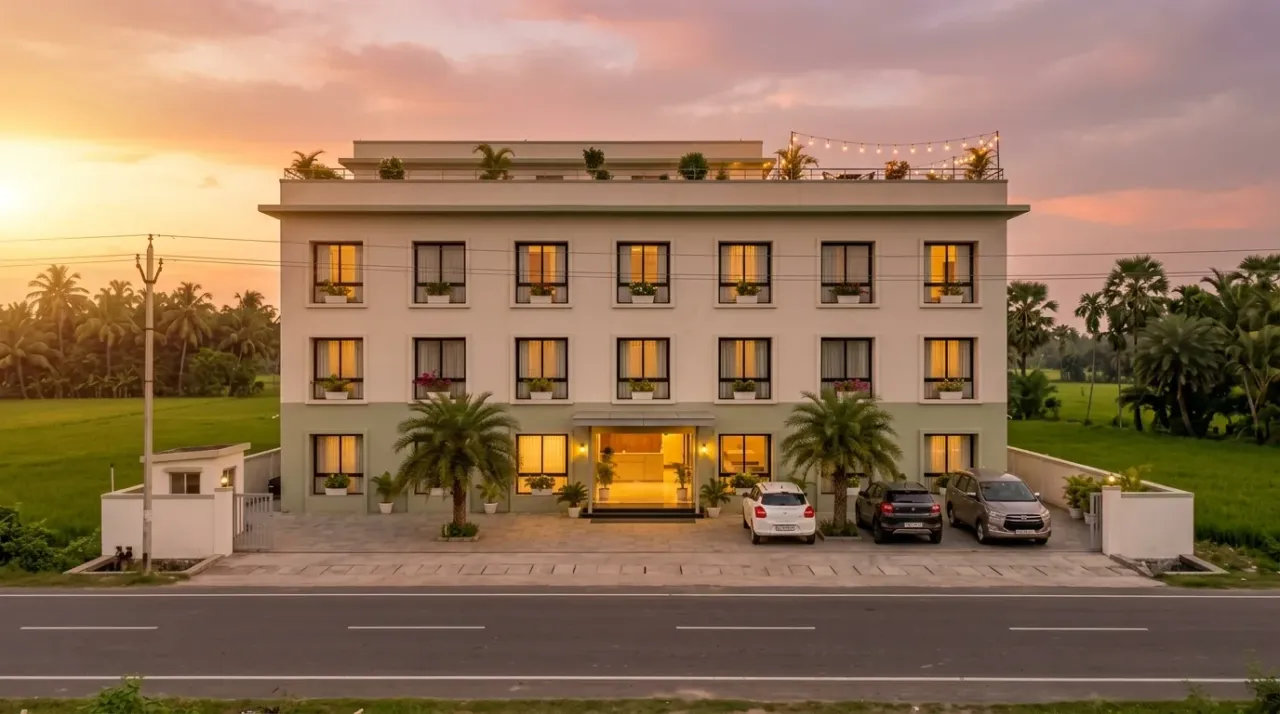 OPS Guest House at sunset on NH-6