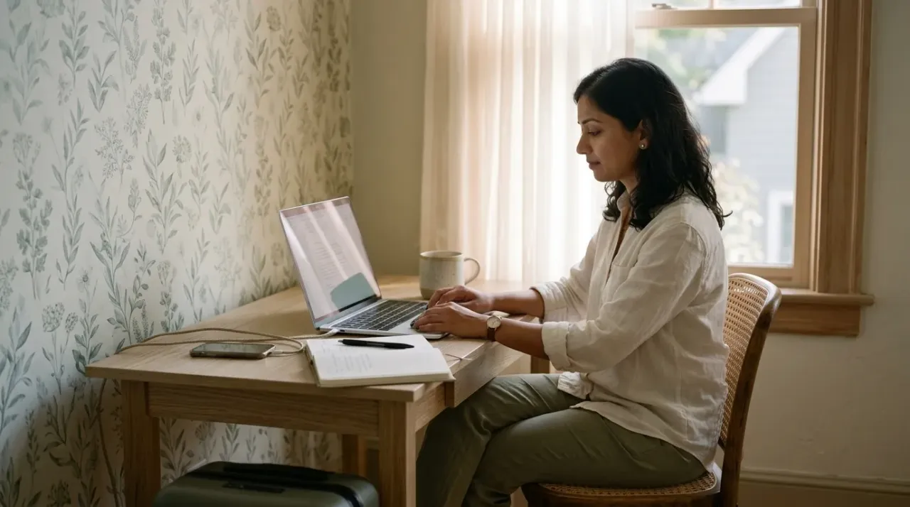 A guest working at the desk